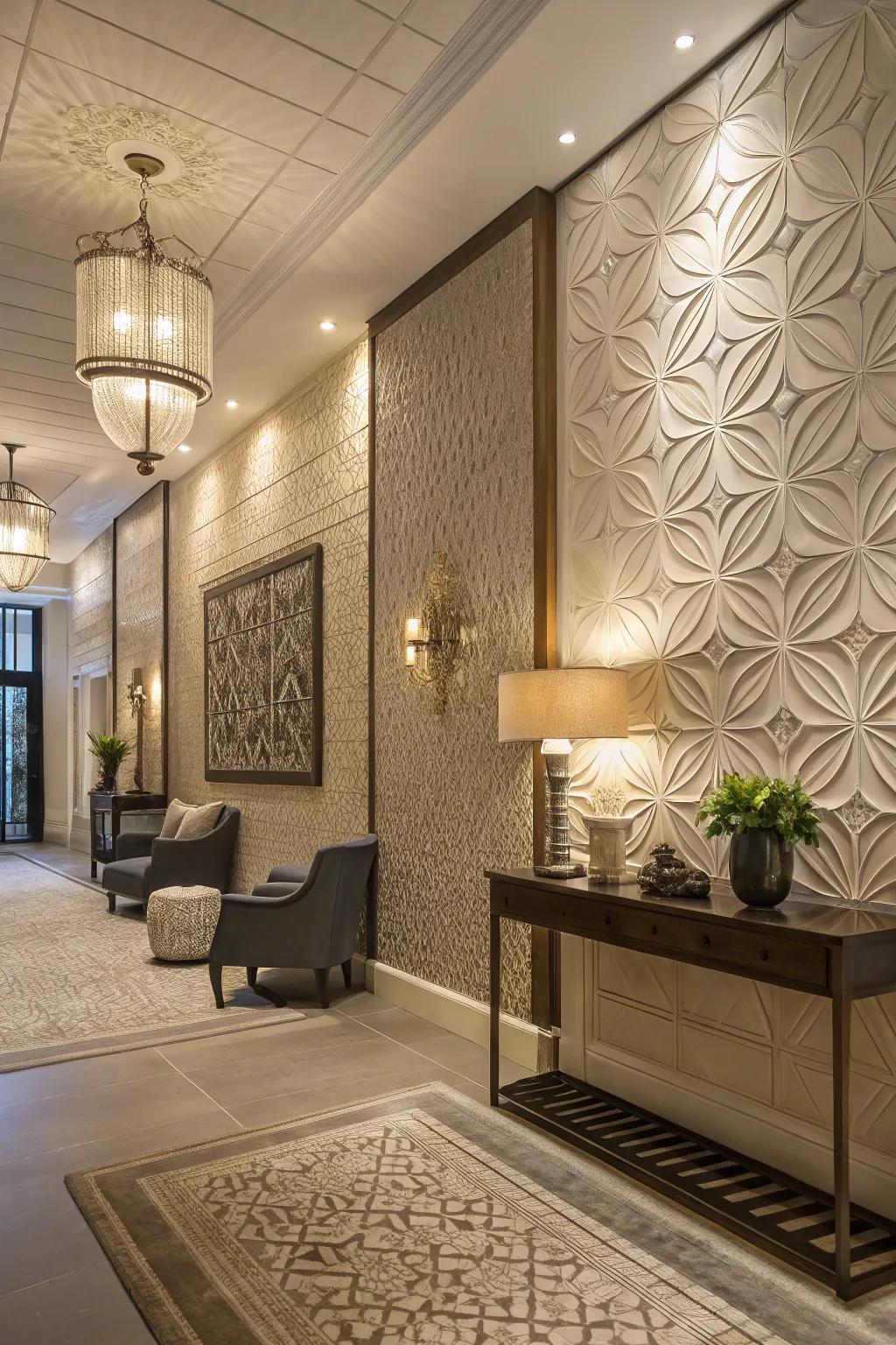 Textured walls add dimension to the entryway.