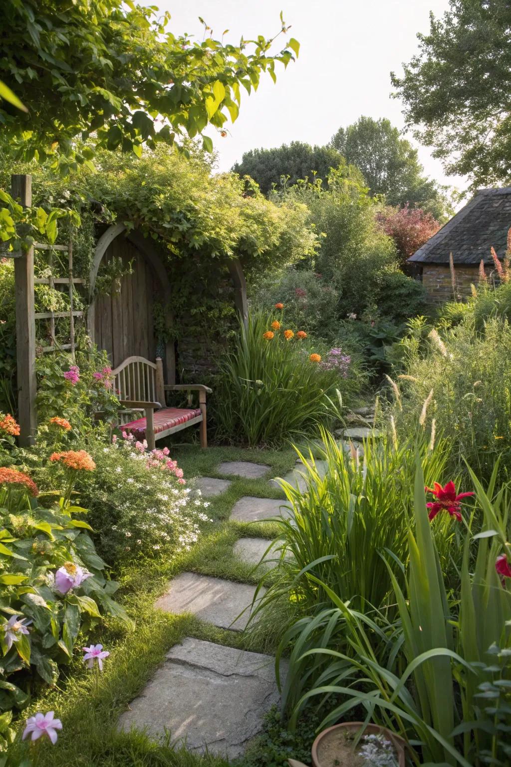 A cozy, secluded garden nook perfect for quiet moments.