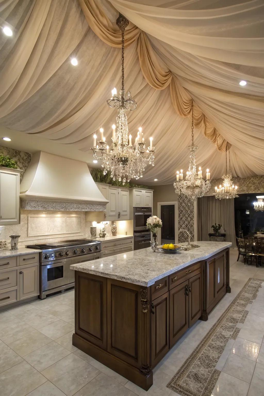 Add luxury with a fabric-draped ceiling.