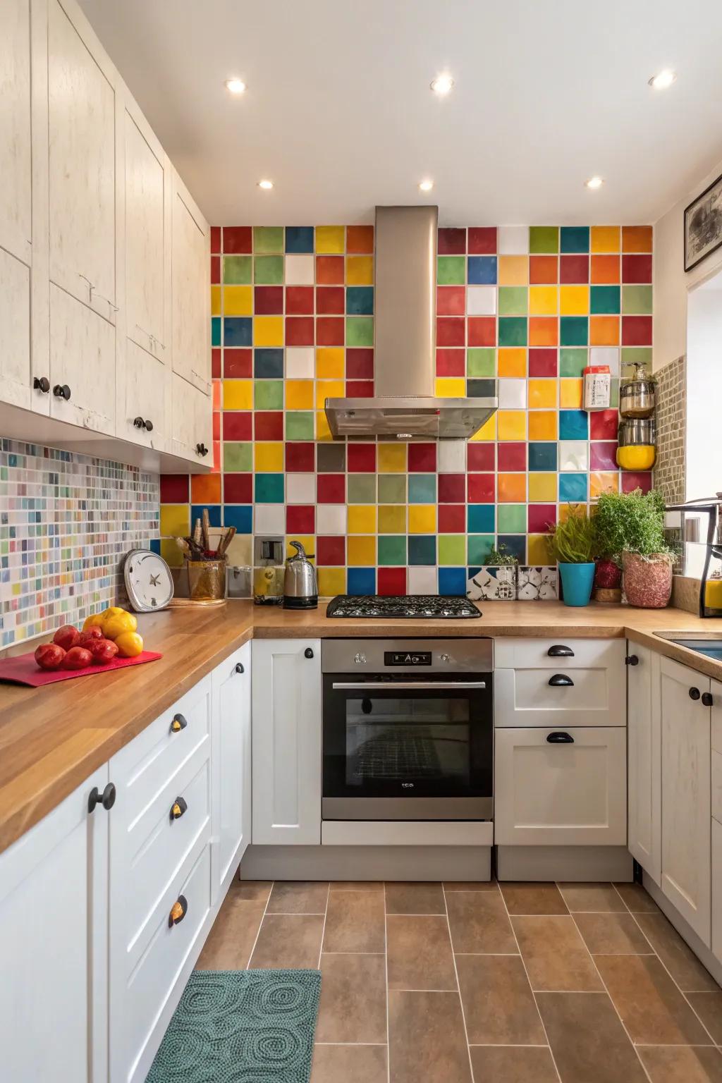 A statement splash area adds vibrant character to your kitchen.