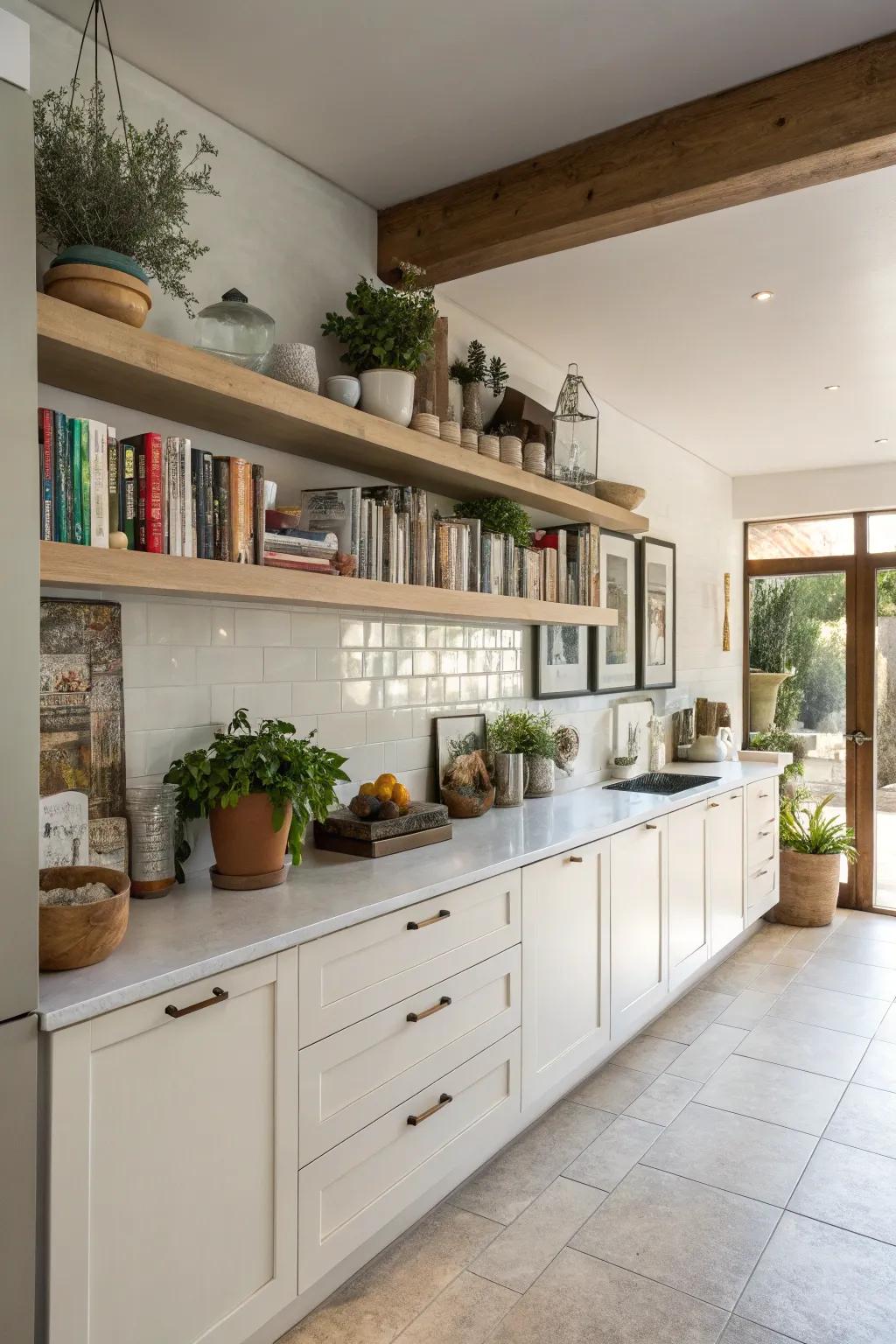 A long shelf creates a striking impression and optimizes storage.