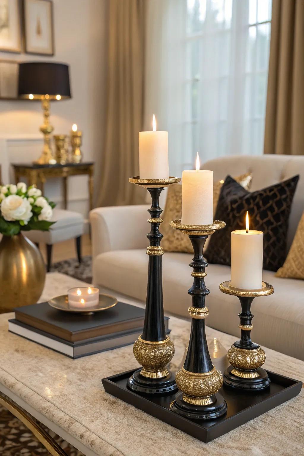 Elegant candles create a cozy atmosphere.