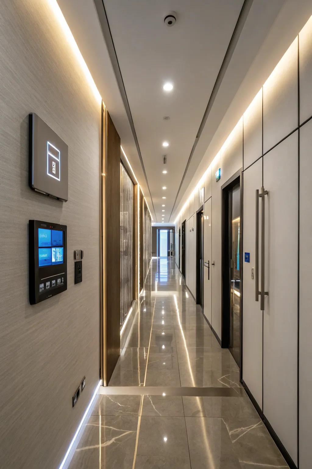 Smart technology adds convenience and modernity to the hallway.