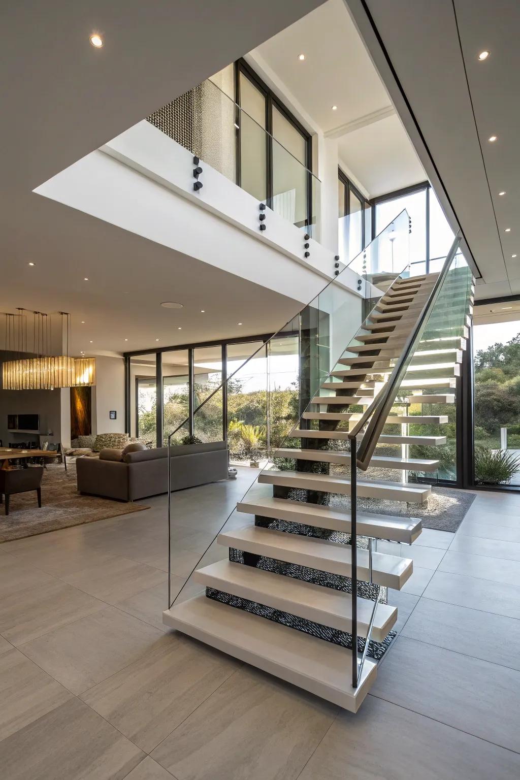 Floating stairs offer a mix of style and modern look.