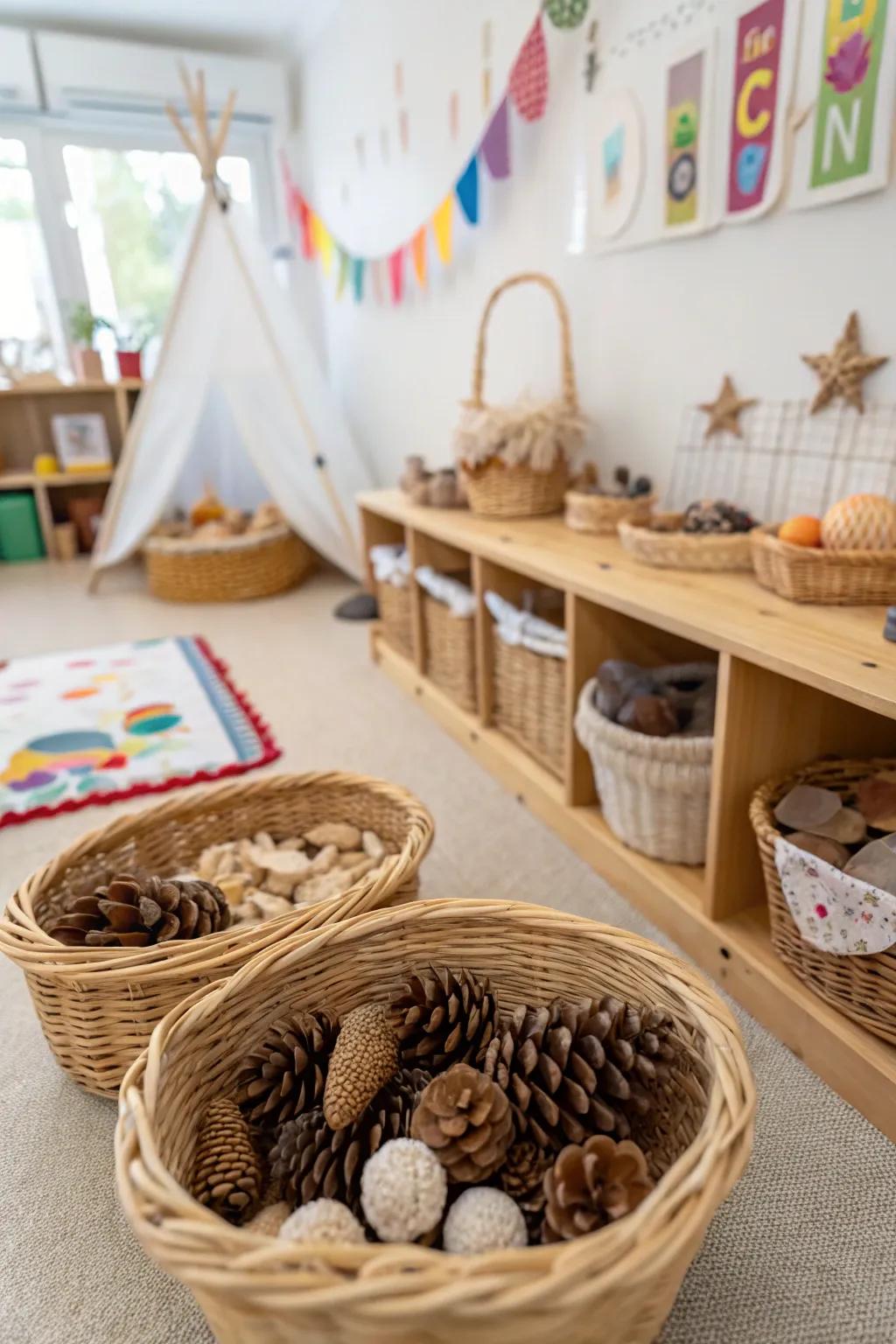 Sensory baskets ignite curiosity and exploration.