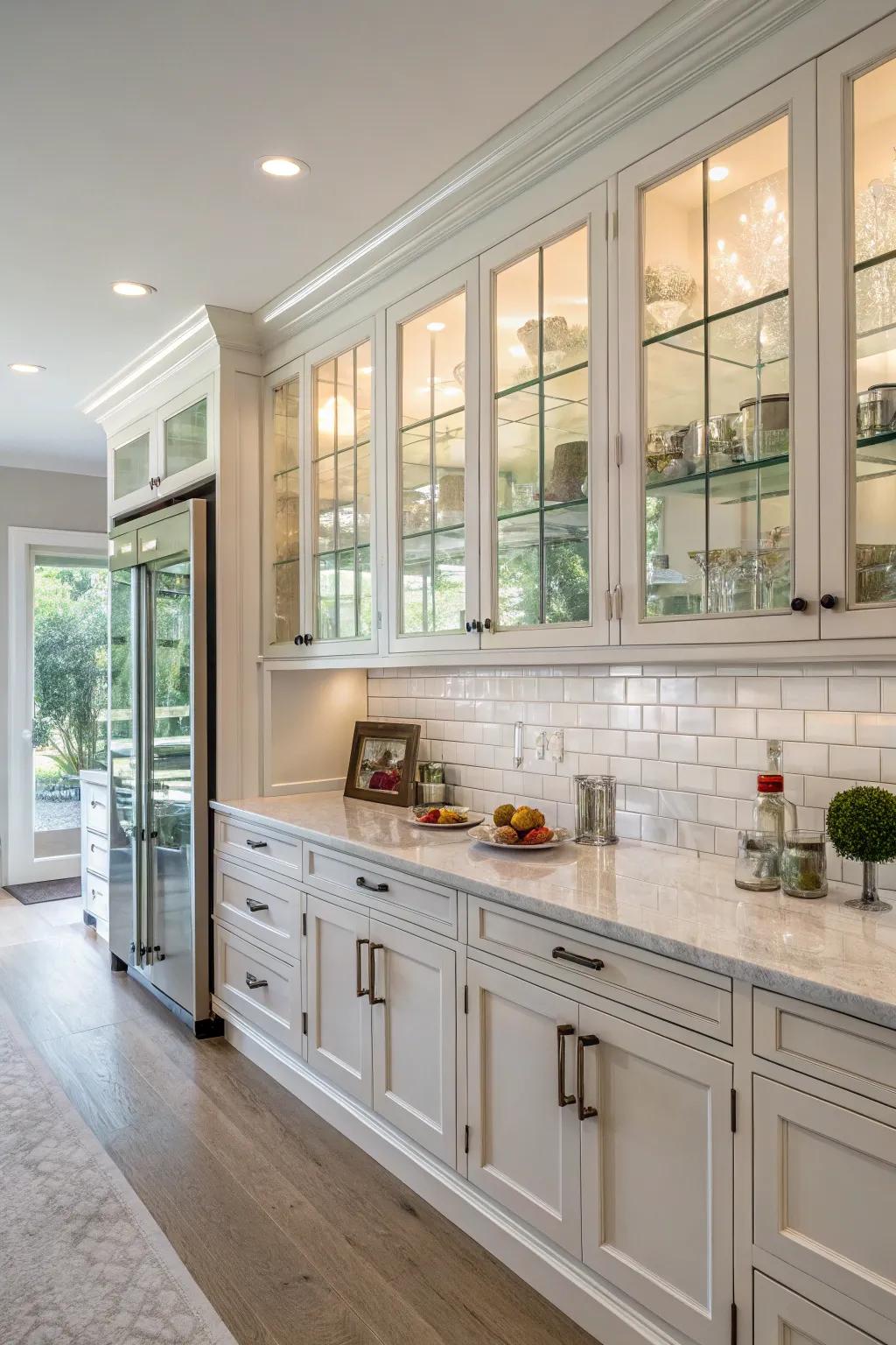 Glass elements enhance brightness and openness in the kitchen.