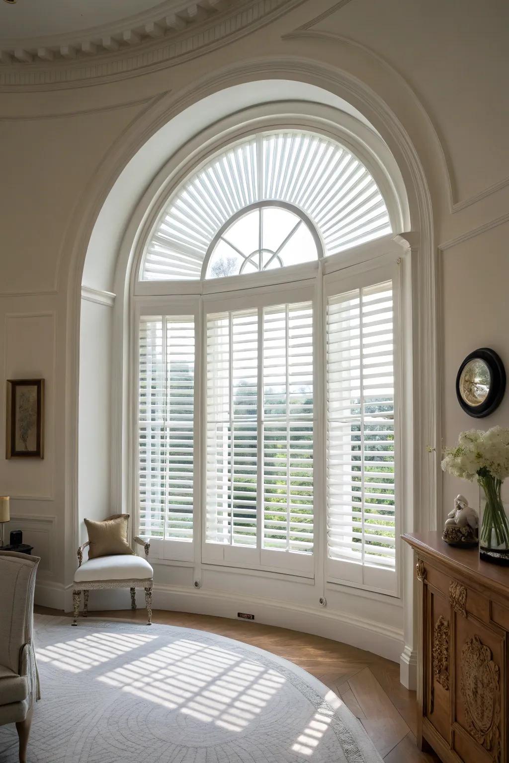 Simple blinds show off the natural beauty of oval windows.