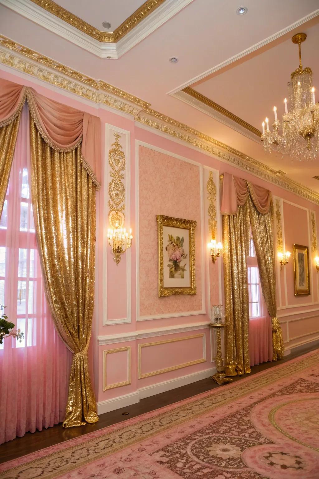 Pink and gold elements add luxury and style.