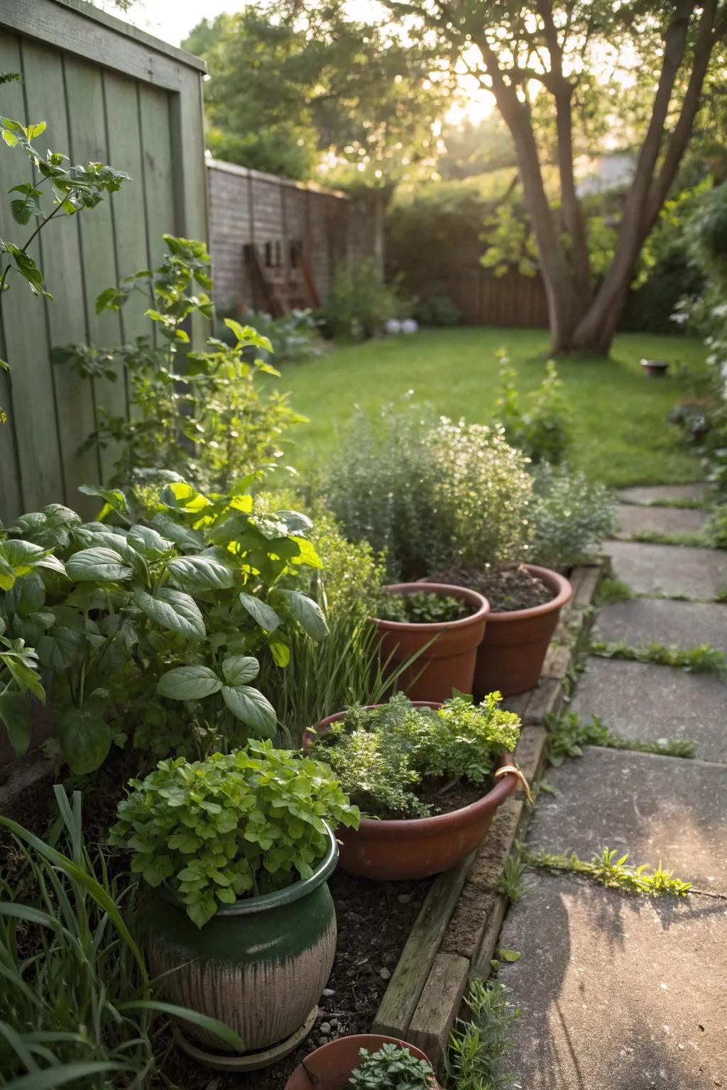 A herb garden provides fresh flavors and a delightful aroma.