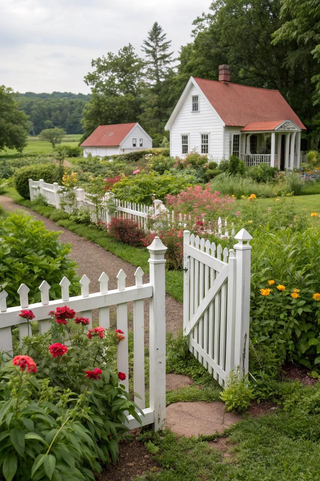 A classic white picket fence adding timeless charm.