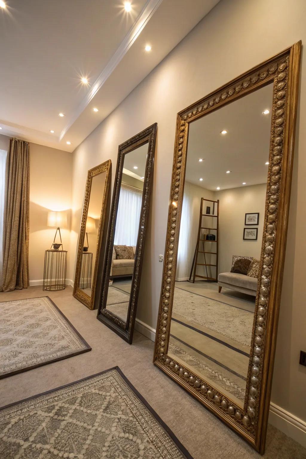 Mirrors cleverly placed add depth and openness to this small cigar room.