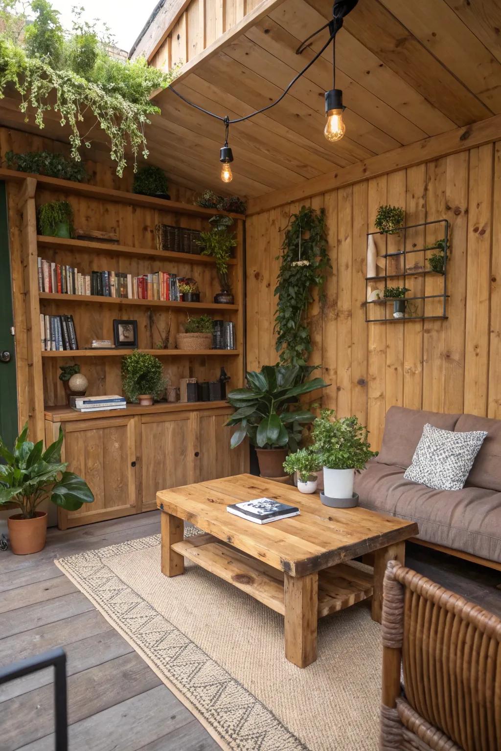 Natural elements like plants and wood enhance the warmth and freshness of a space.