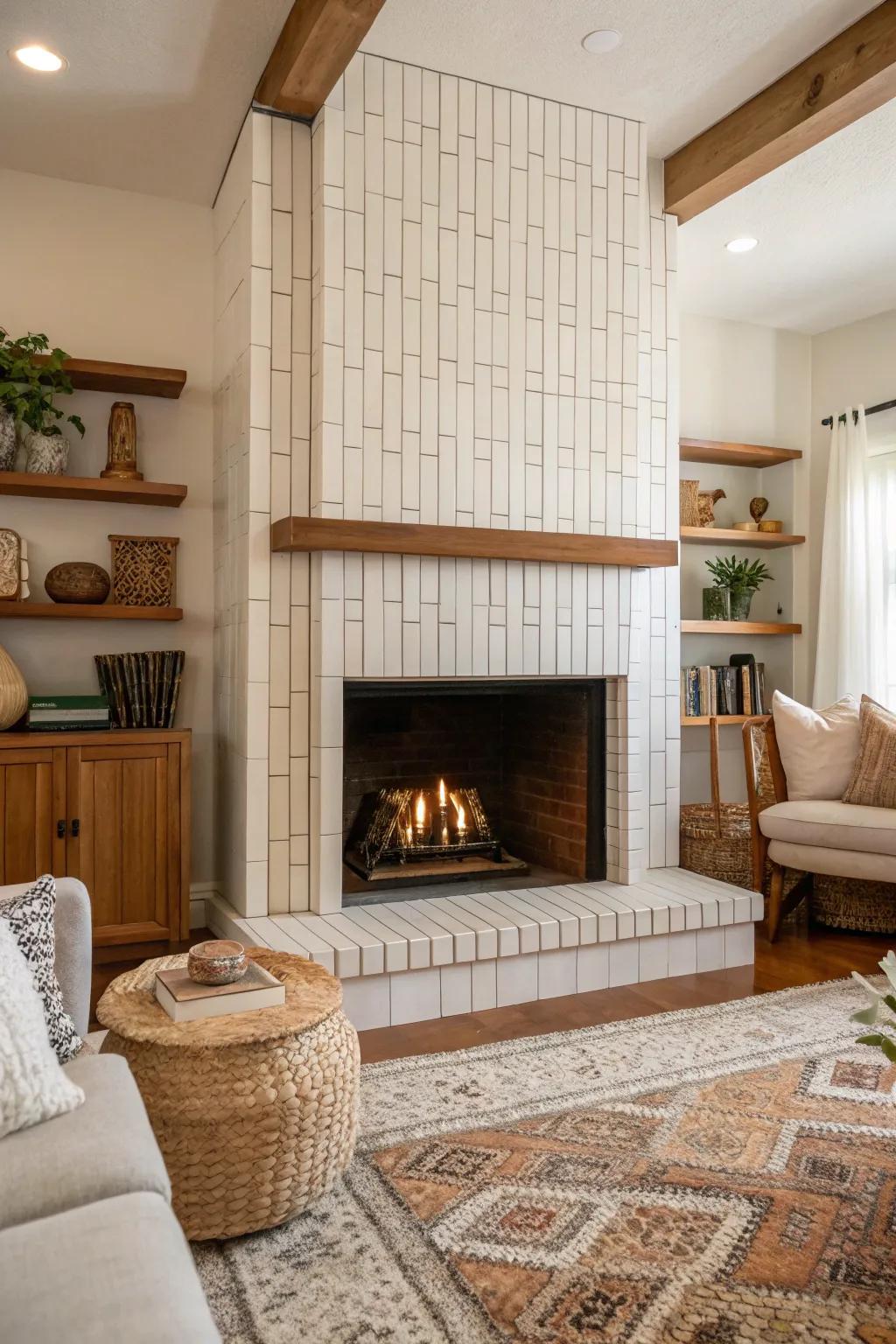 Vertical stacking of subway tiles adds height and elegance.