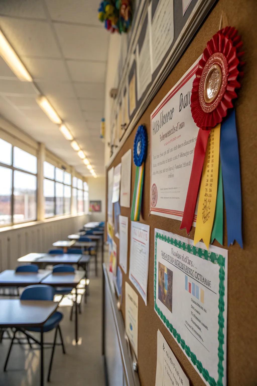 Award-themed board celebrating unique teacher strengths.