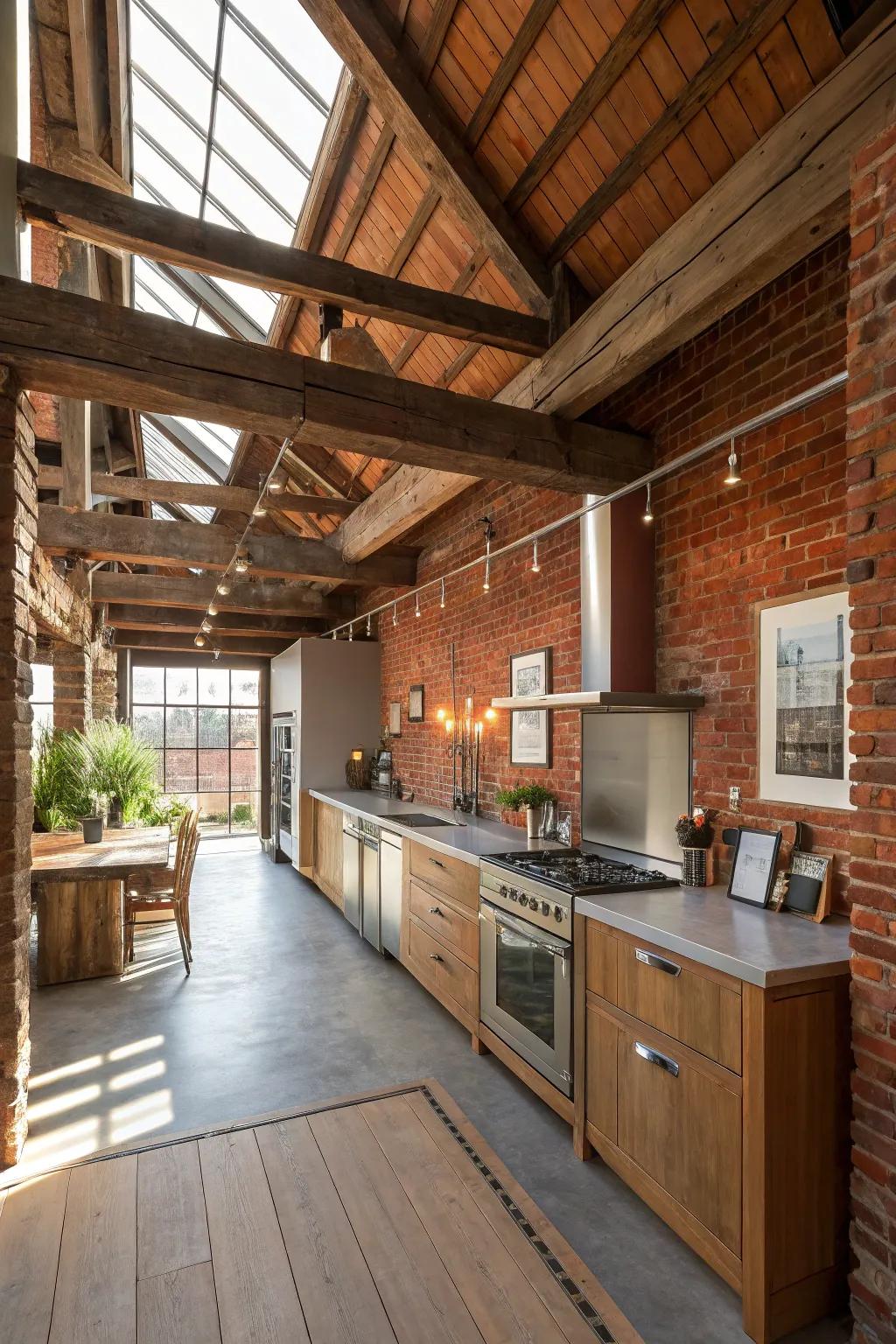 Architectural details elevating the charm of an ample galley kitchen.