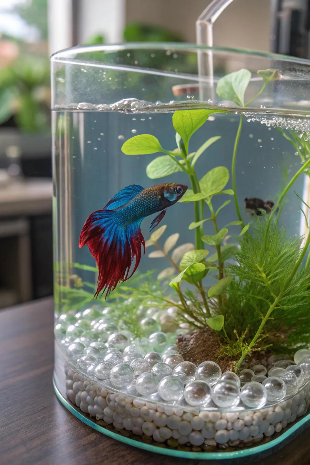 Nest building aids encourage natural betta behavior.