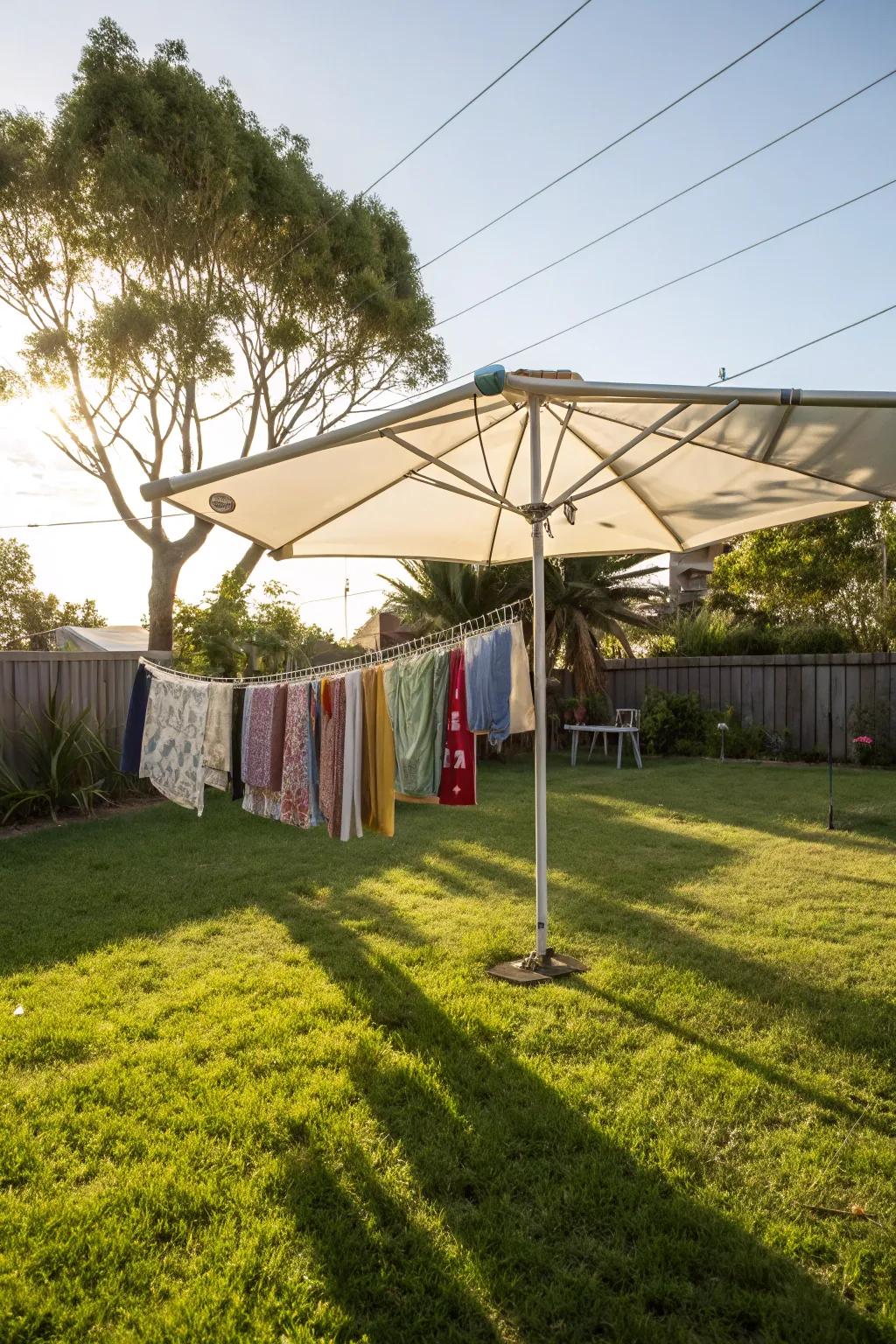 Portable and practical: the umbrella clothesline is perfect for sunny days.