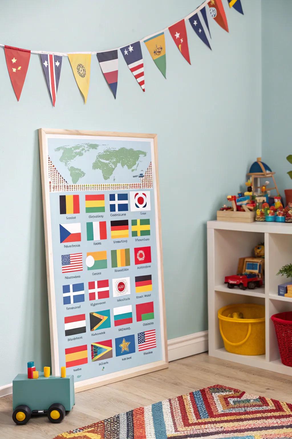 World flags add color and curiosity to spaces.