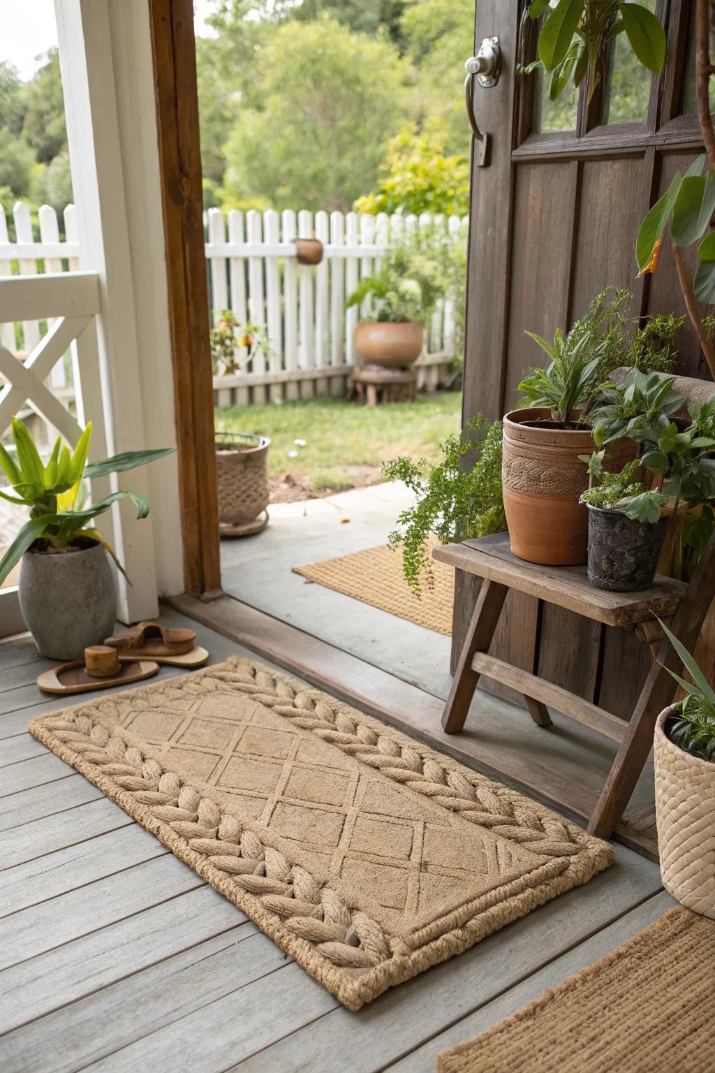 Earthy doormat blending with natural surroundings.