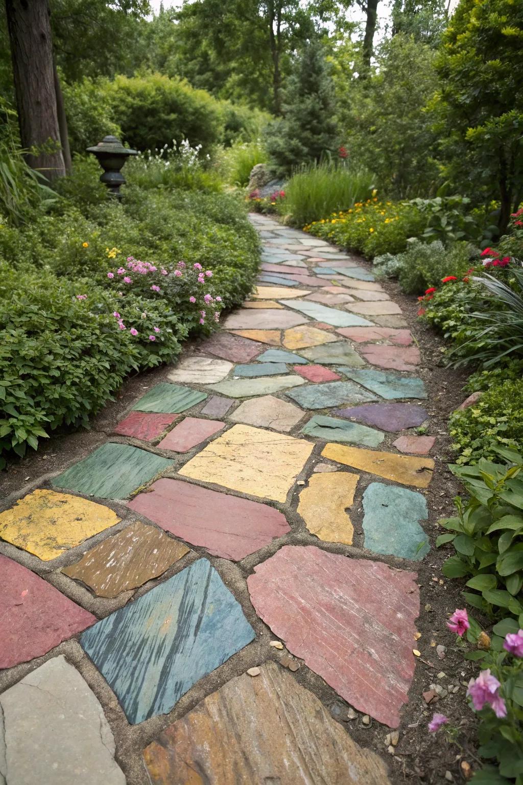 A vibrant patchwork of flagstones adding energy to the landscape.