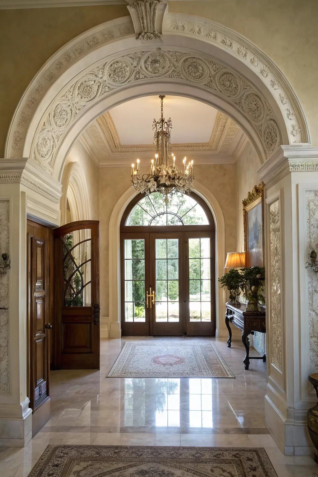 An arched doorway adds sophistication to the entryway.
