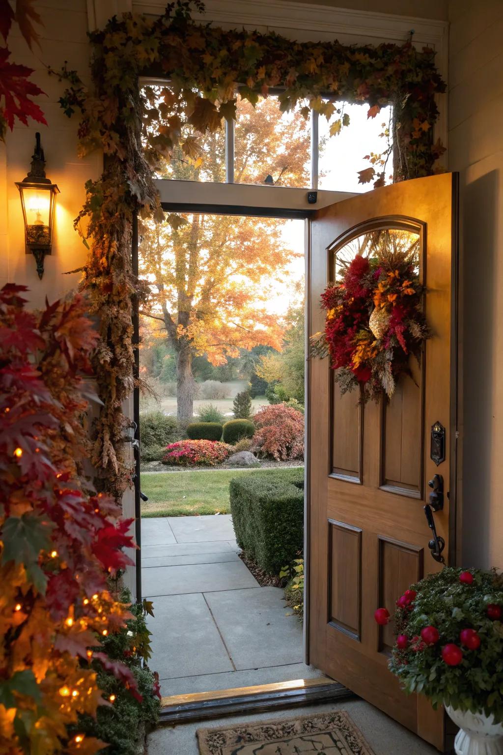 Seasonal decor adds a natural and timely touch to your wedding entrance.