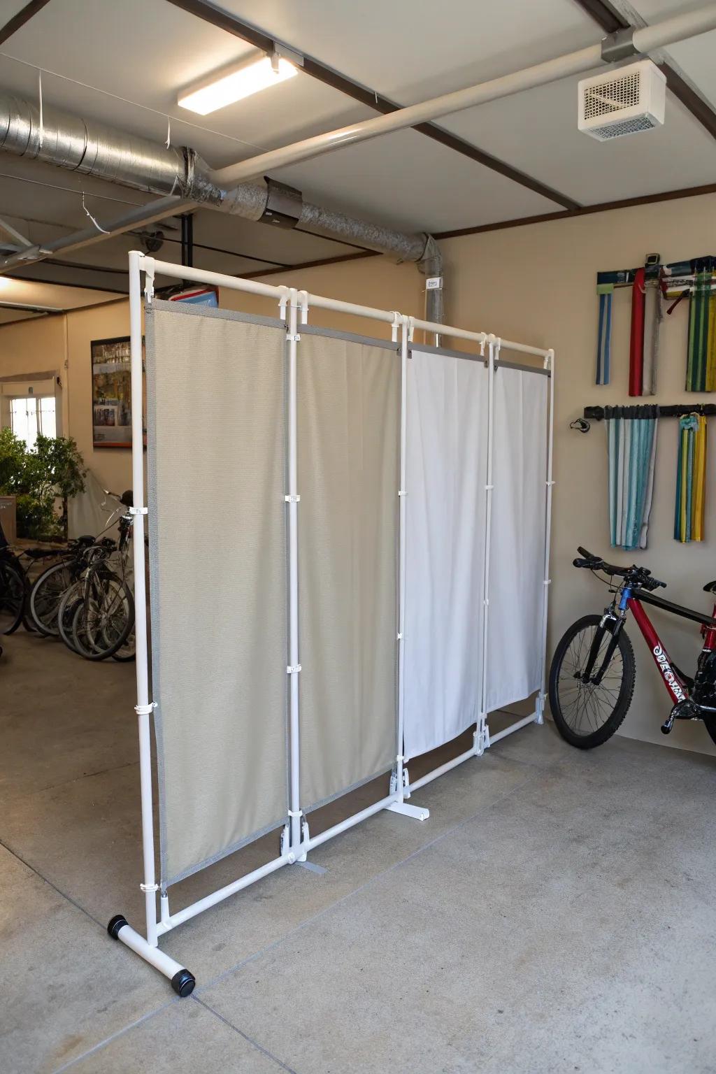 PVC pipe and fabric panels offer a versatile DIY solution.