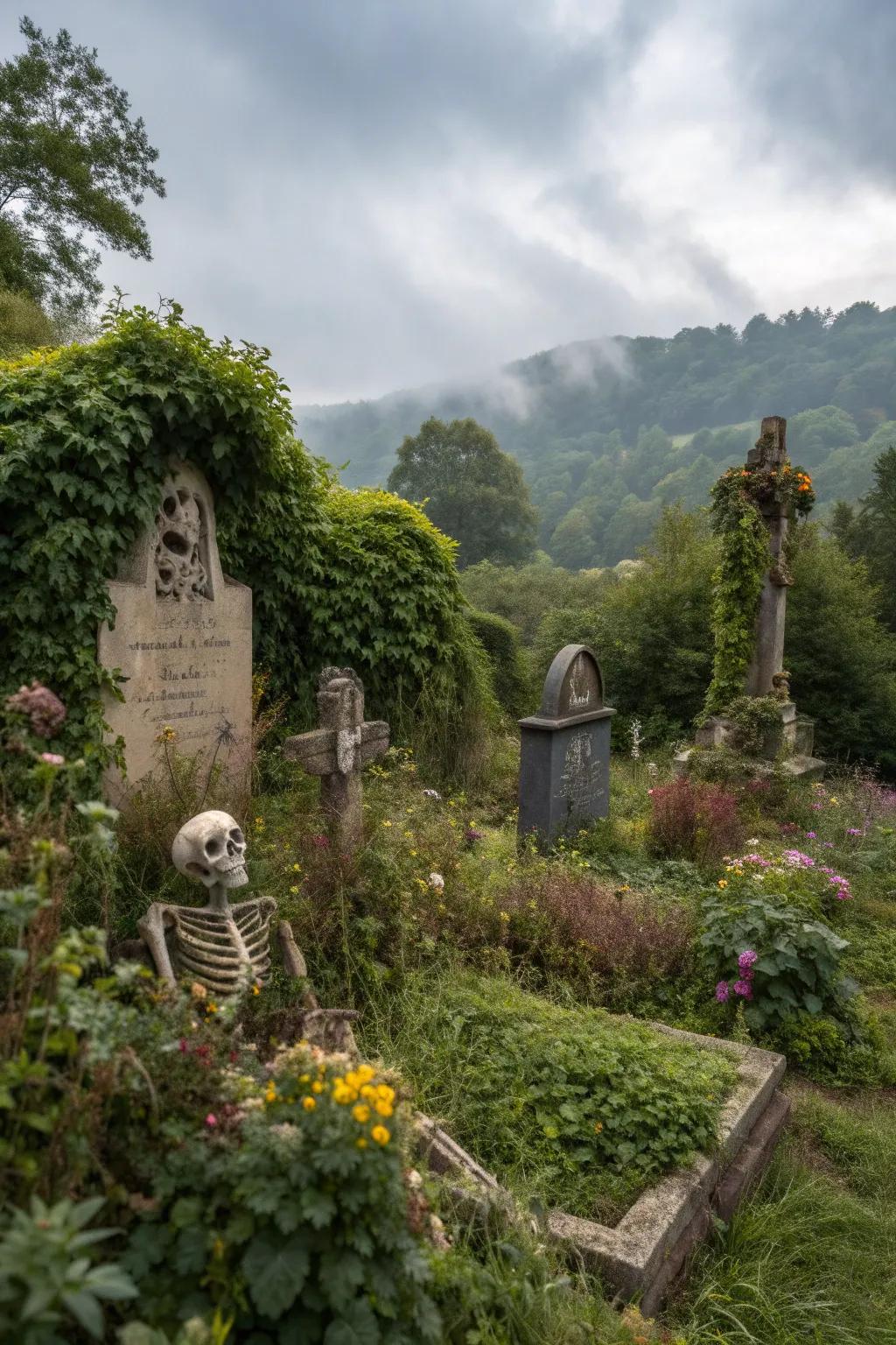 Transform your garden into a graveyard with skeletons and tombstones.