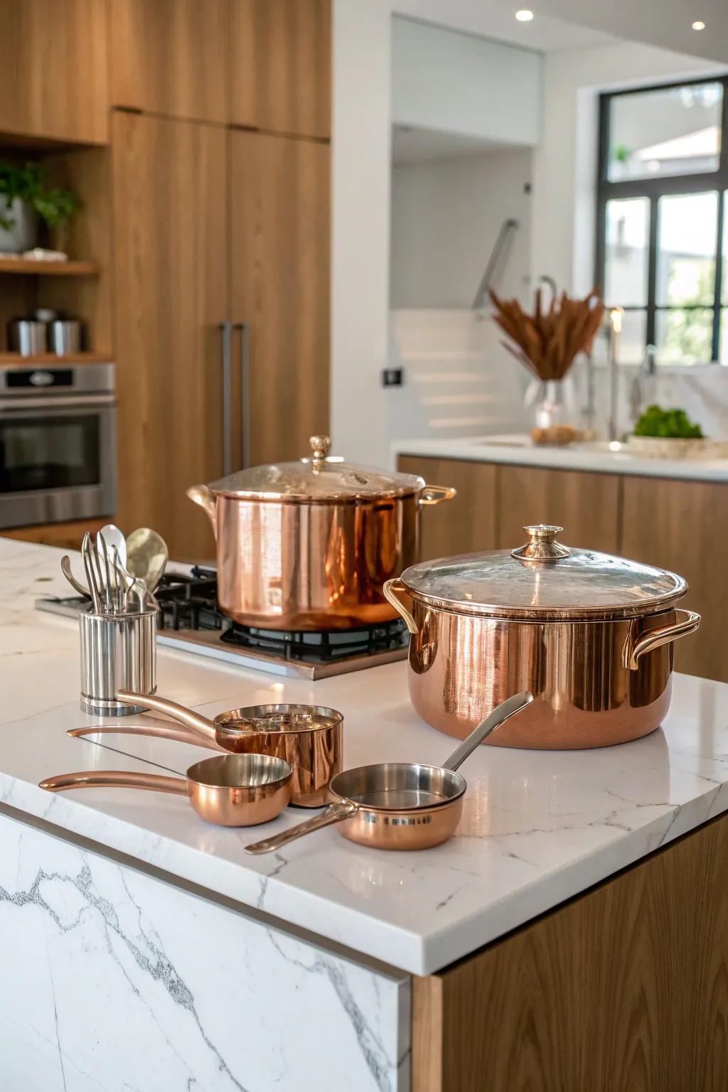 Cookware as decor adds both functionality and style.