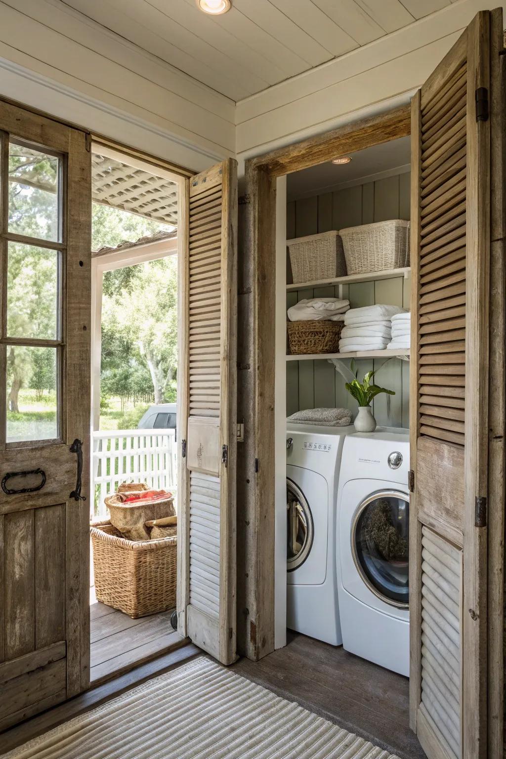 Shutter doors add vintage charm and functionality.