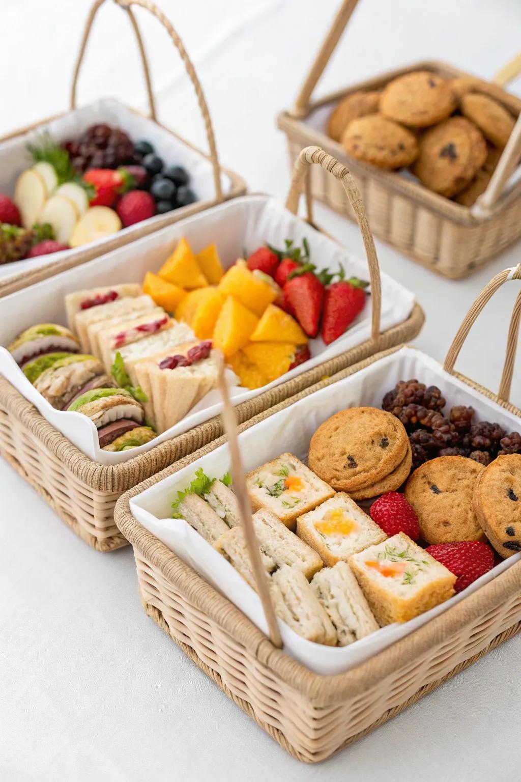 Petite picnic baskets make for a thoughtful personal touch.