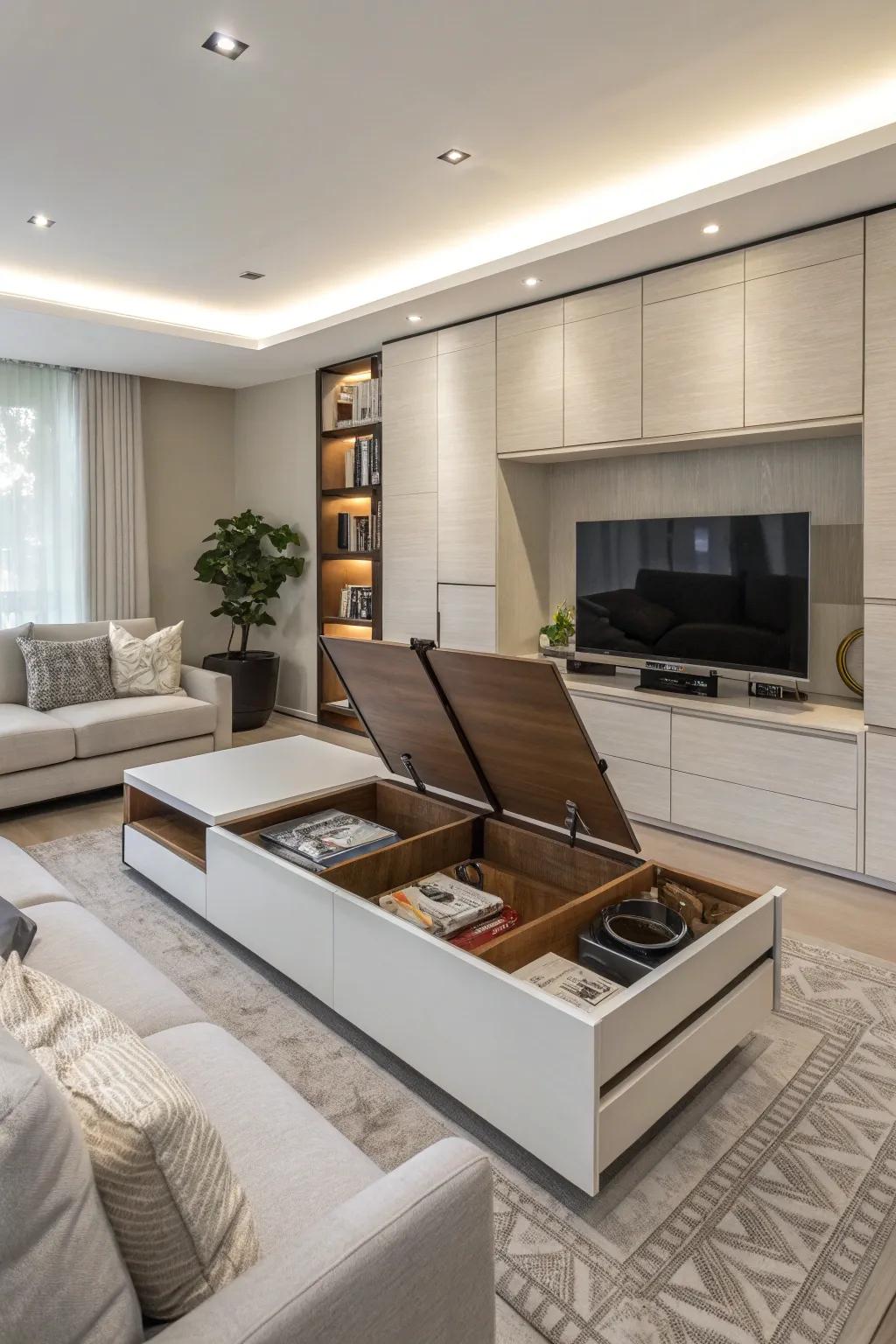 Hidden storage that keeps a neat and uncluttered look.