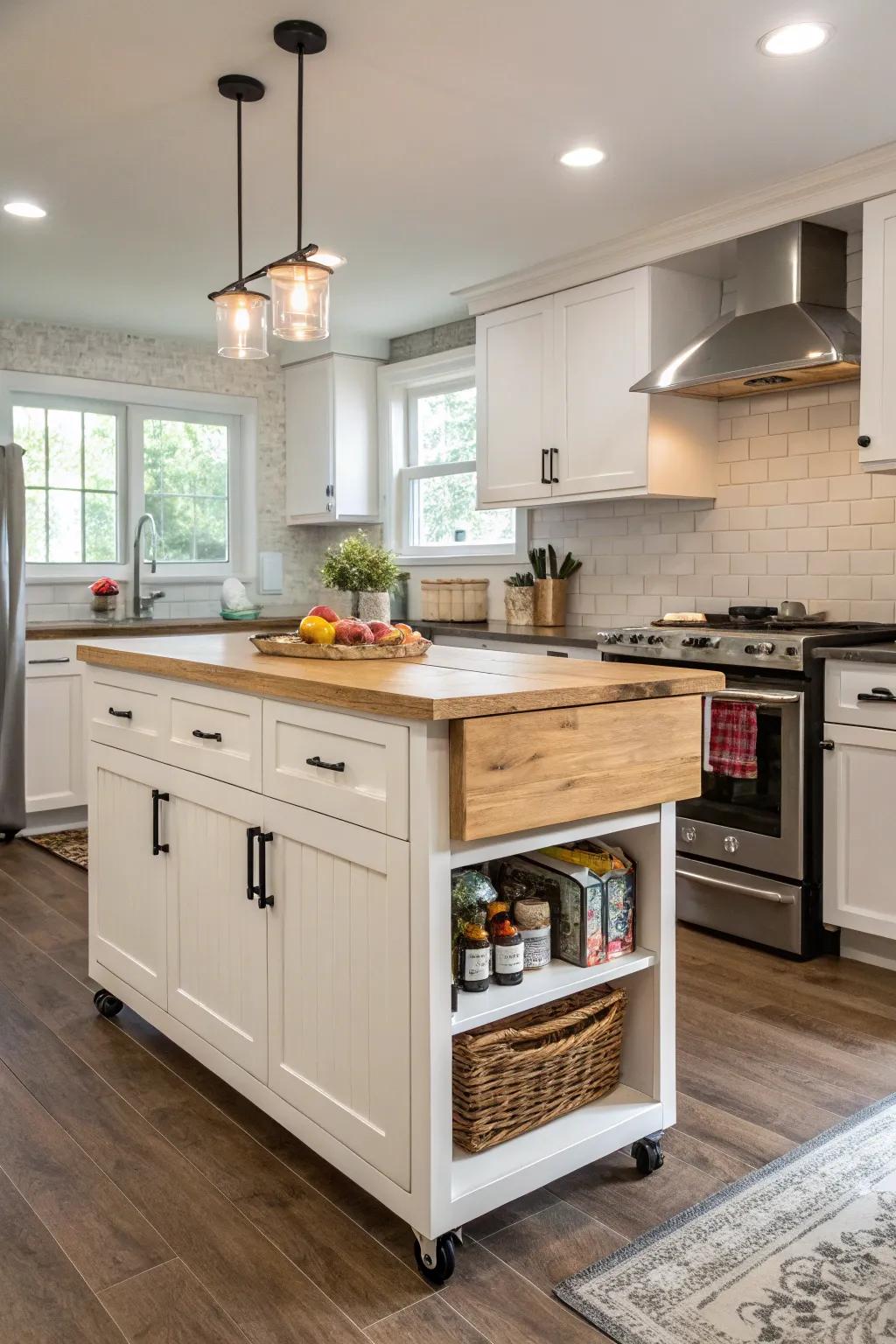 A drop-leaf island that makes the kitchen more flexible