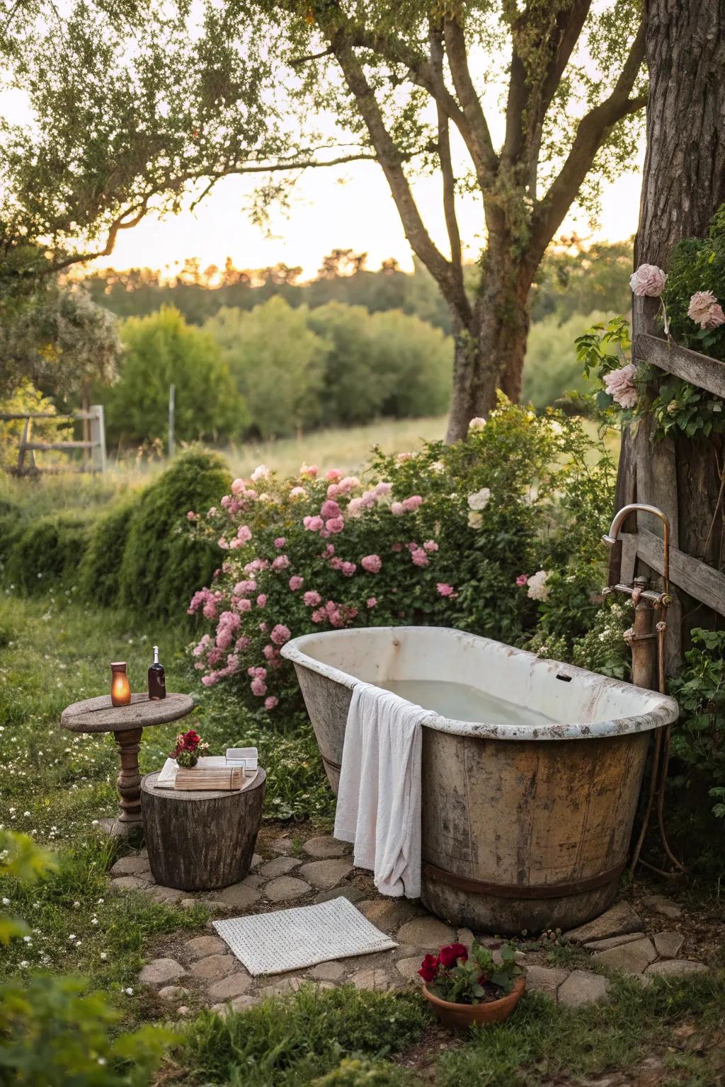 Go eco chic with reclaimed materials for your outdoor bath.