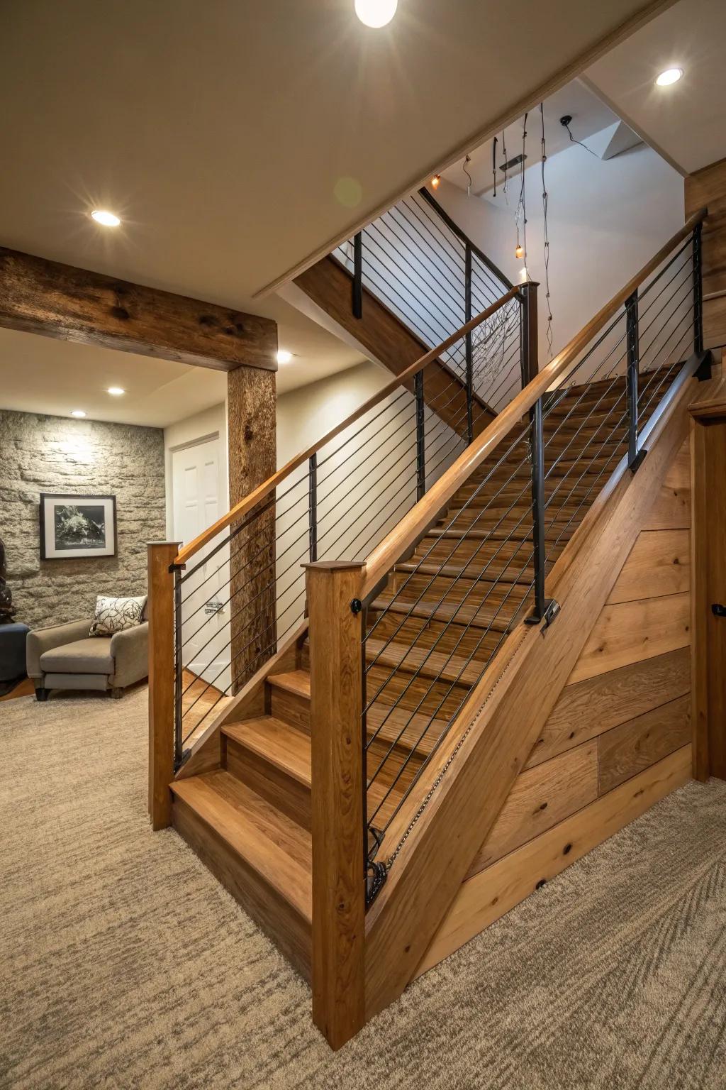 The blend of cable and wood delivers an appeal that is rustic yet modern.