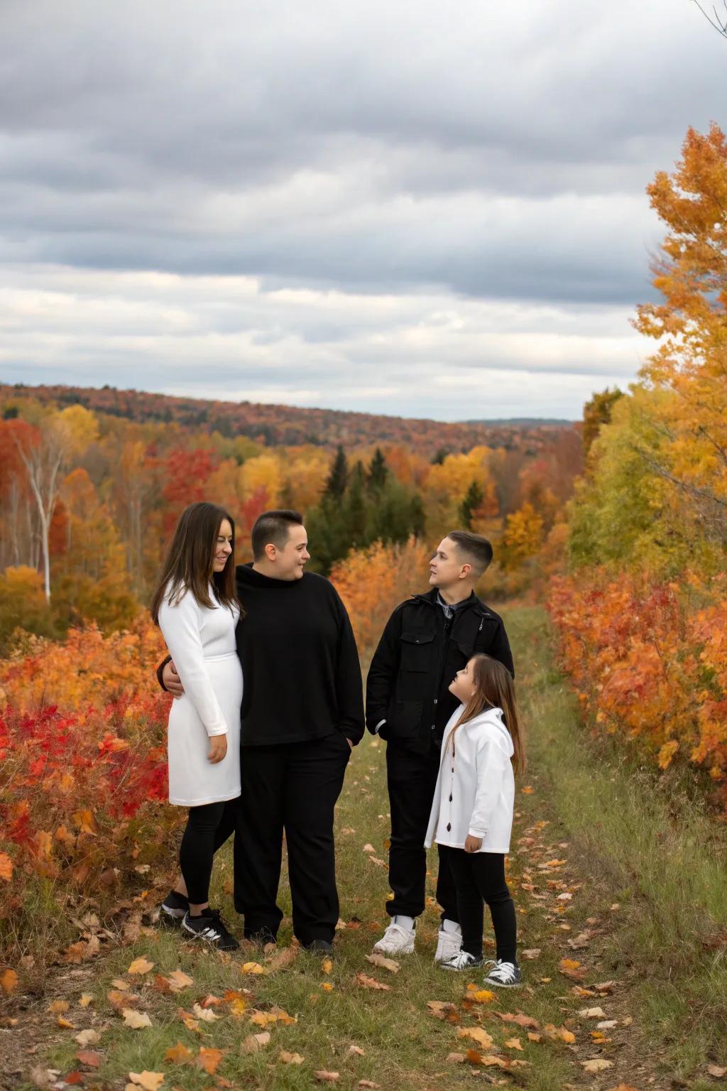 Monochrome outfits create a polished and streamlined family photograph.