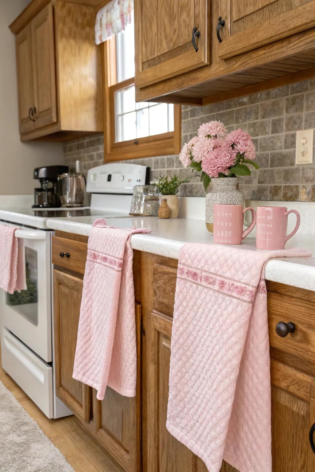 Pink accents bring holiday cheer to the kitchen.