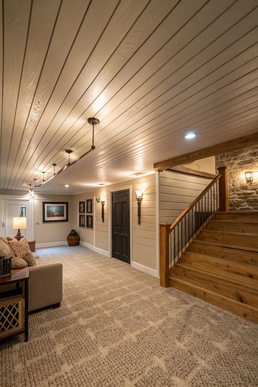 Adding interest with a board and batten ceiling.