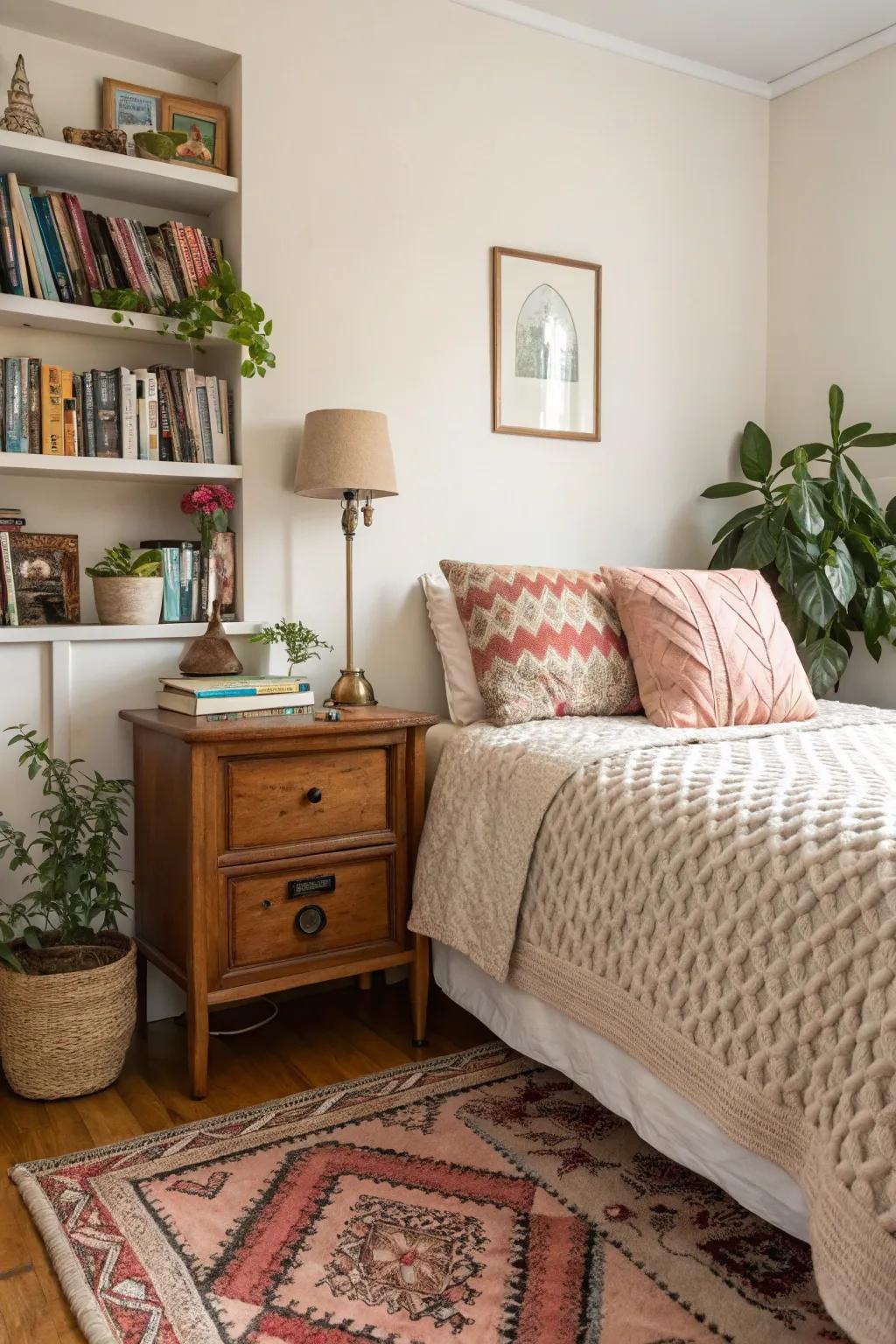 A small bedroom featuring textures for added visual interest.