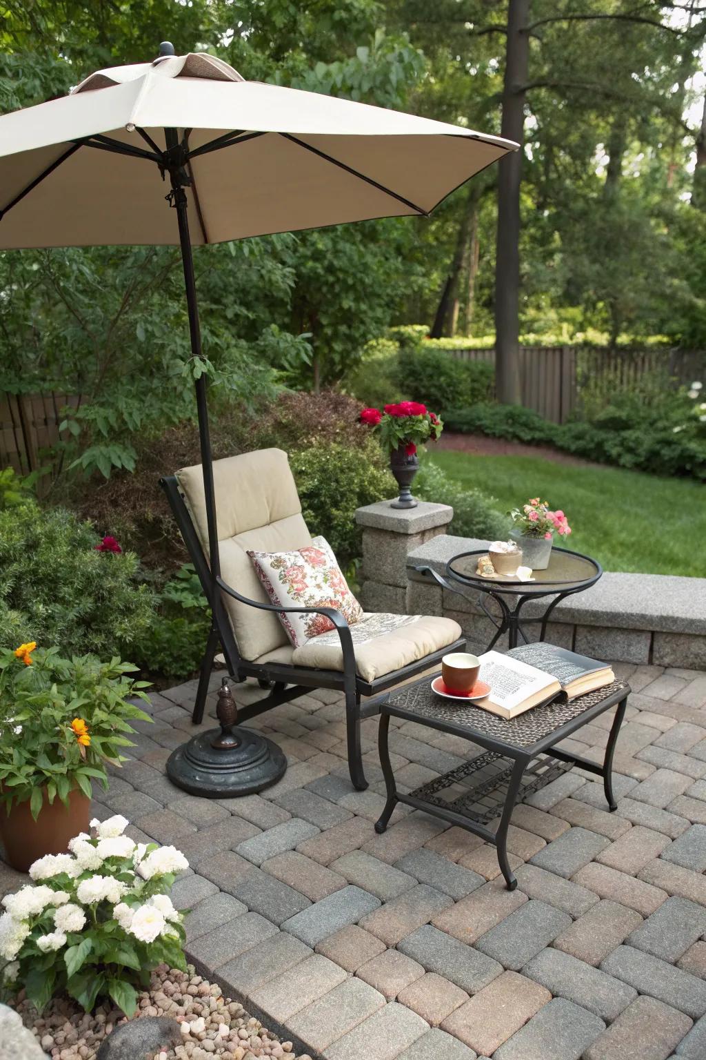 A peaceful reading corner on a compact patio.