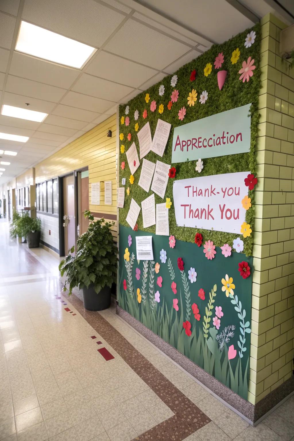 Garden-themed board cultivating gratitude with floral notes.