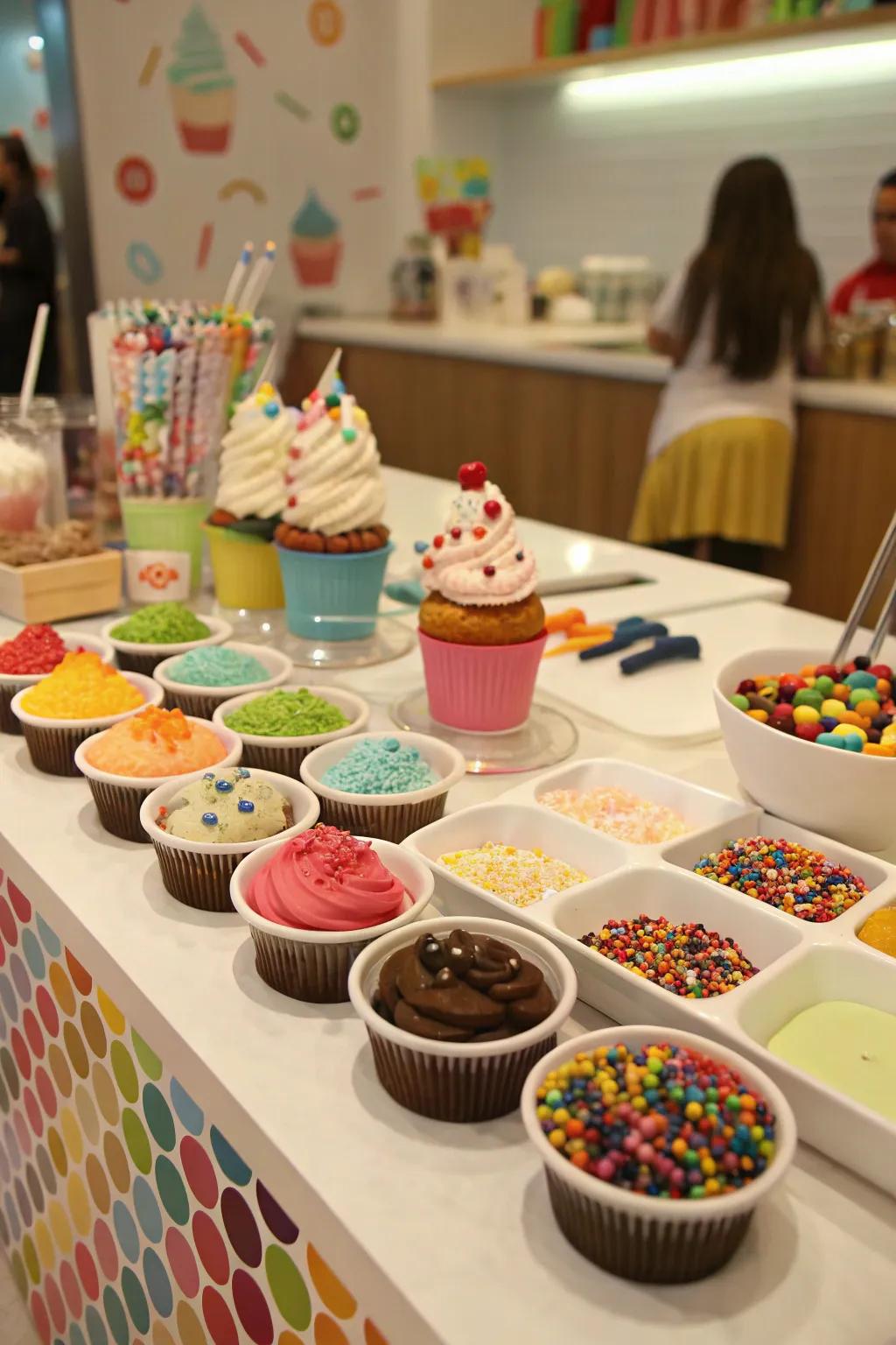 An entertaining and interactive dessert area where attendees can decorate sweet breads.