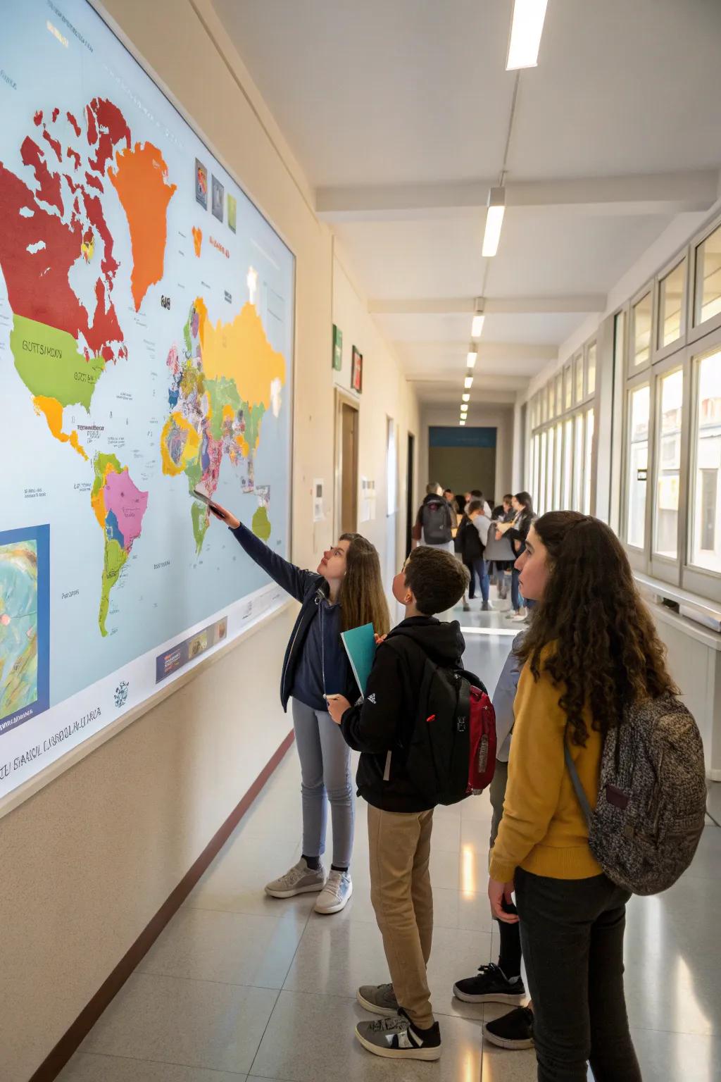 An interactive world map that invites students to explore and learn about different cultures.