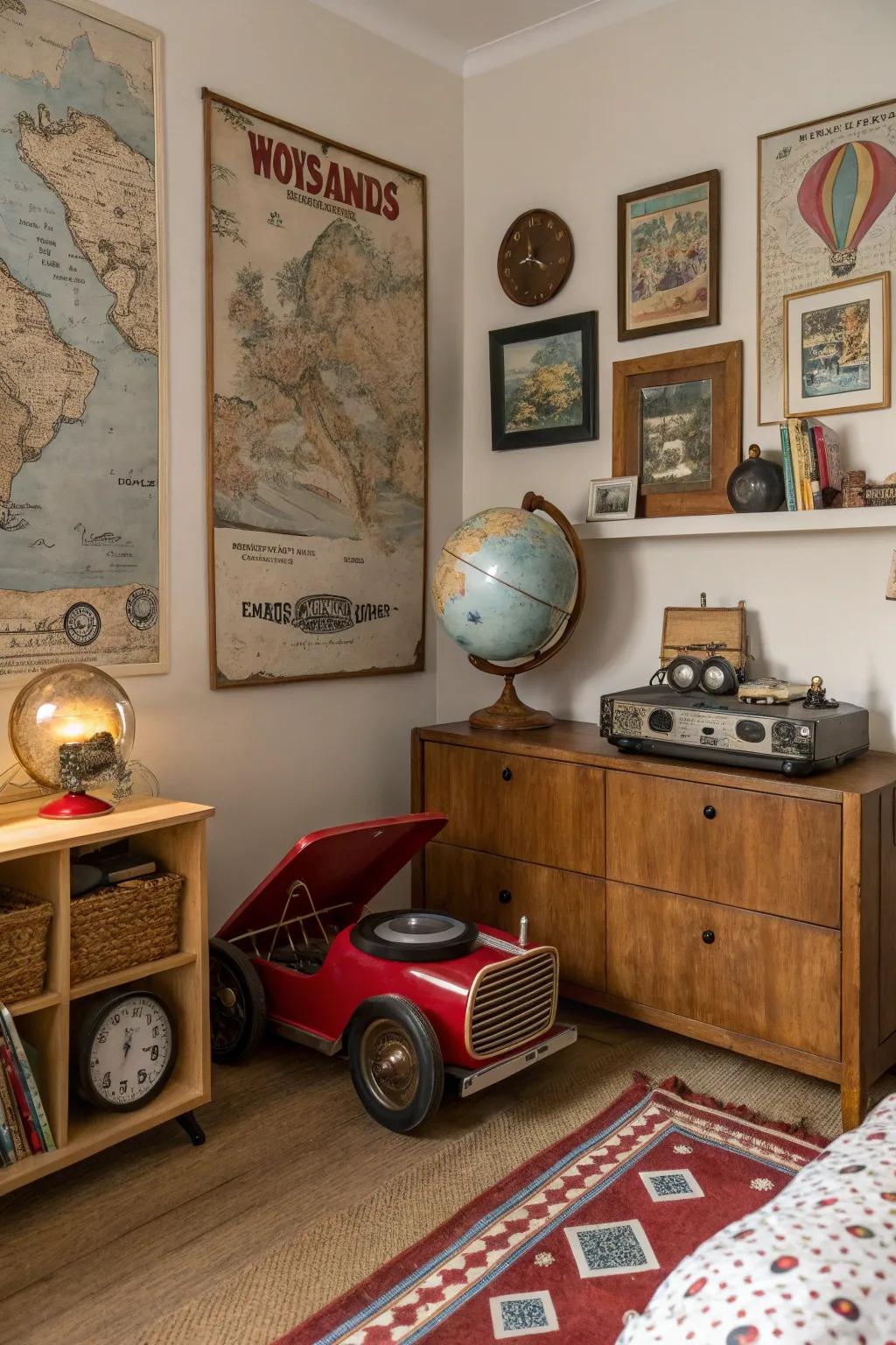 Retro decor adds a touch of nostalgia and charm to a child's room.