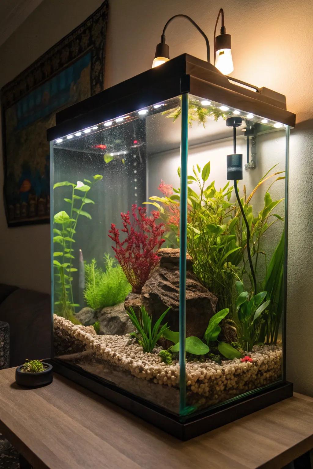 Gentle lighting enhances the ambiance of your aquarium.