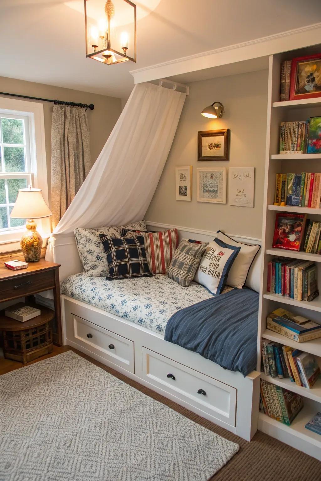Spark a love for reading with a comfy daybed nook.