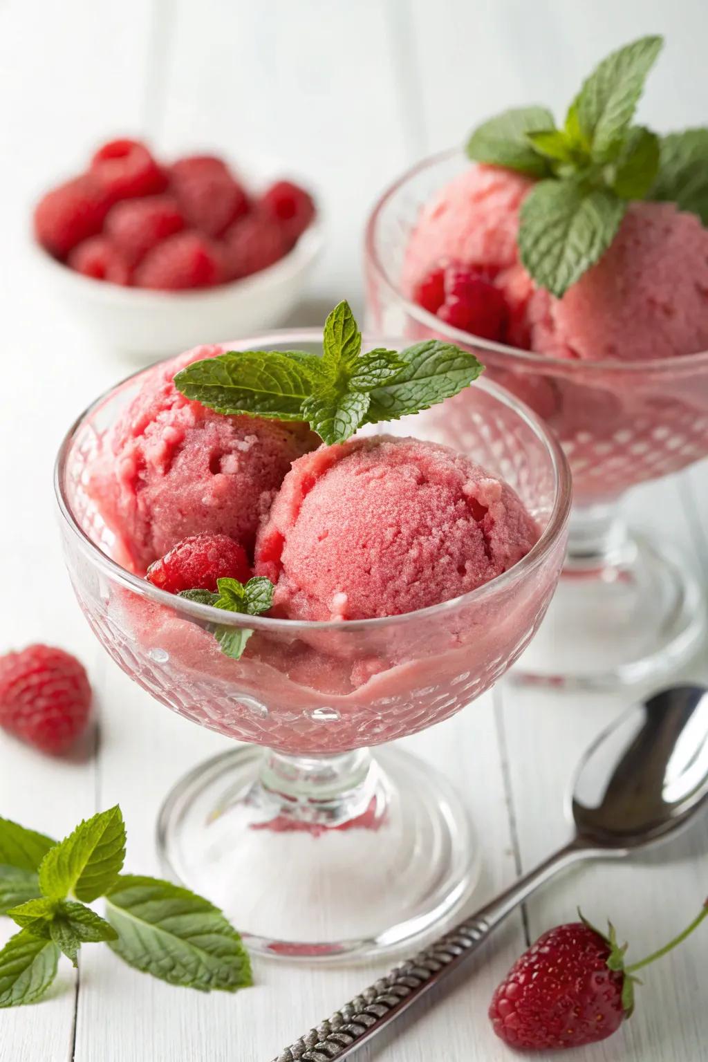 A delightful serving of crimson berry ice providing a sweet ending to the meal.