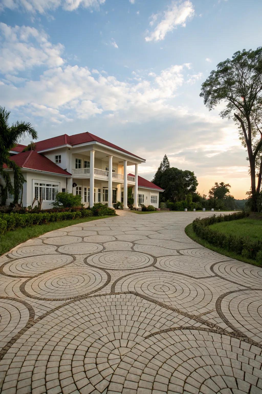 Circular brick patterns offer vintage elegance.