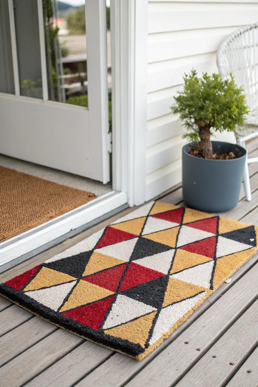 Modern geometric doormat with autumn flair.