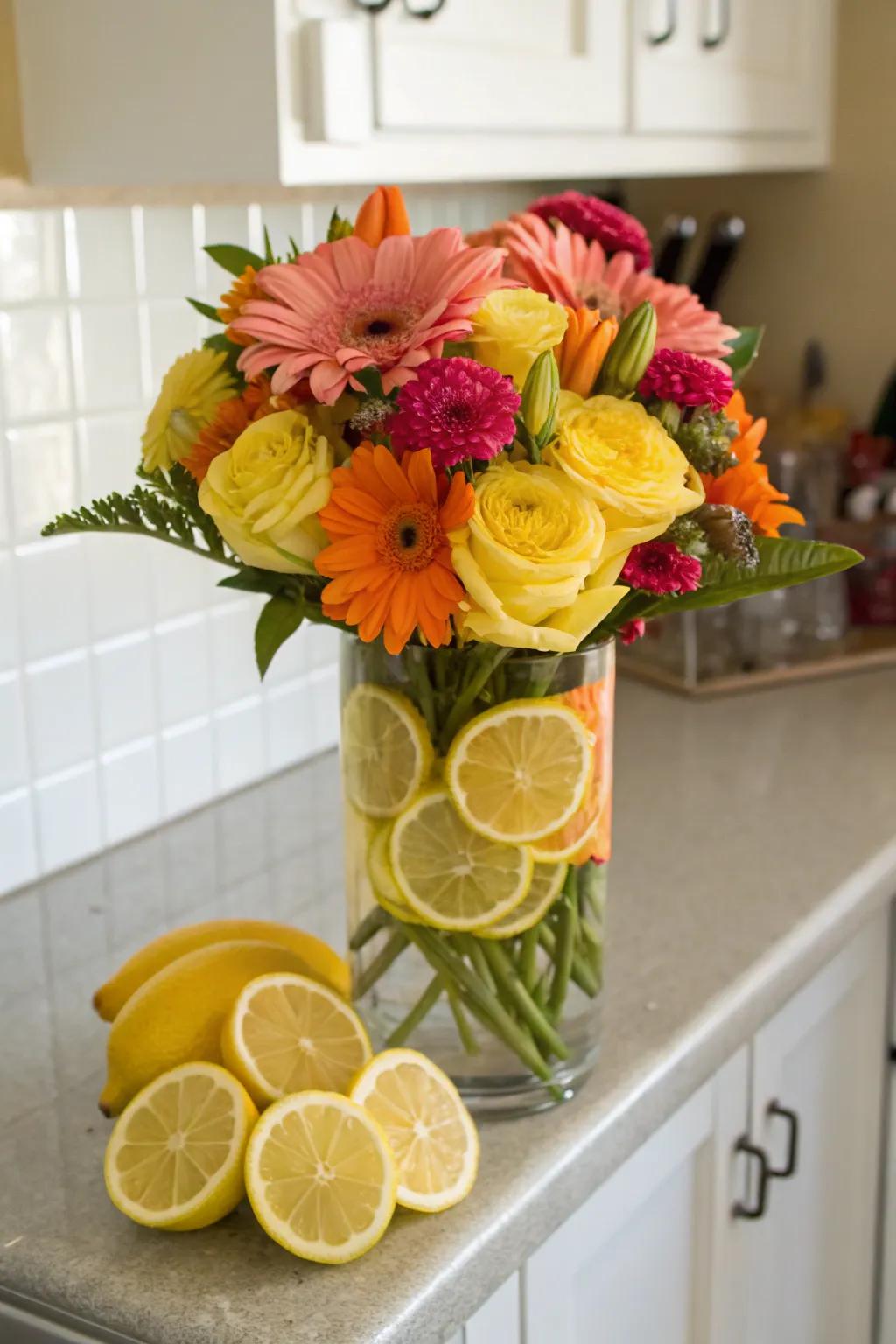 A zesty citrus-infused flower arrangement.